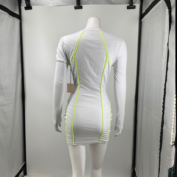 NWT Superdown x Revolve Marina Zip Front Dress in White and Neon green - Picture 6 of 8